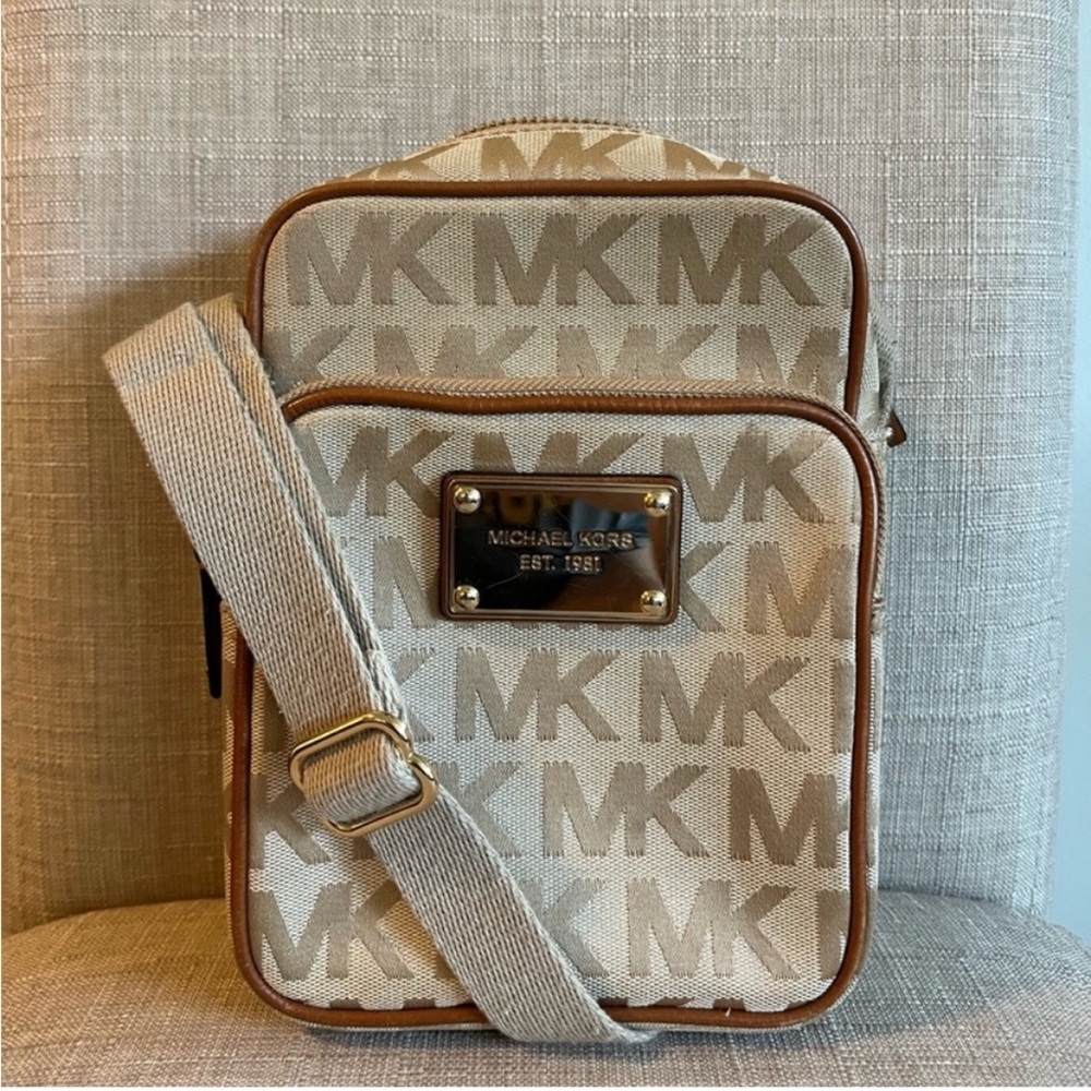 Michael Kors Tan and Brown Messenger Bag